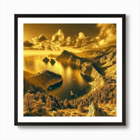 A beautiful picture of the sea and stunning nature in three-dimensional golden color 2 Art Print