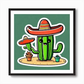 Mexico Cactus With Mexican Hat Sticker 2d Cute Fantasy Dreamy Vector Illustration 2d Flat Cen (14) Art Print