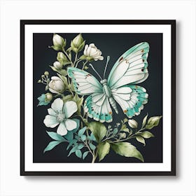 Leonardo Diffusion Xl Watercolor Turquoise Green White Flower 0 Art Print