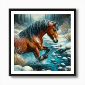 Beautiful Horse In Stream Art Print