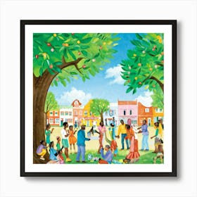 A Vibrant Illustration Illustrating A Diverse Group Of People Coming Together In Solidarity Exchang Art Print