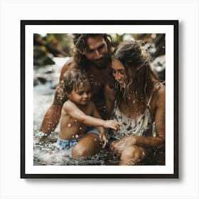 Happy Family In The Water Art Print