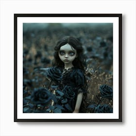 Creepy Doll Girl in Field Art Print