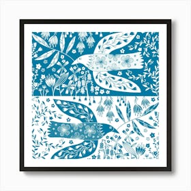 Peace Doves And Flowers Teal Art Print