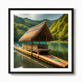 Bamboo Raft On The Lake Art Print