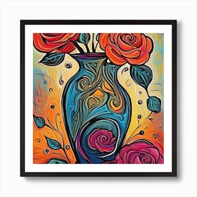 Red Roses In A Vase 1 Art Print