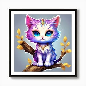 Cute Kitten On A Tree Branch 3 Art Print