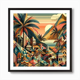 Geometric Art Tropical landscape 3 Art Print