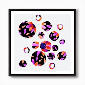 Lavender Black Floral Circles Silhouette Art Print