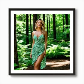 Model Female Woods Forest Nature Fashion Beauty Portrait Trees Greenery Wilderness Outdoo (4) Art Print