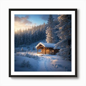 Cabin In The Snow Art Print