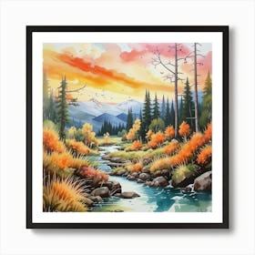 Sunset By The Stream Poster