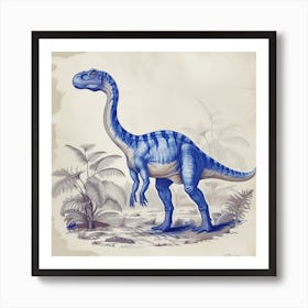 Blue Dinosaur Vintage Illustration Style Art Print