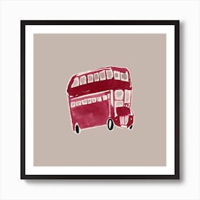 Red Double Decker Bus panting minimal cartoon style watercolor london art britain symbol print Art Print