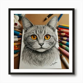 Cat Drawing 1 Art Print