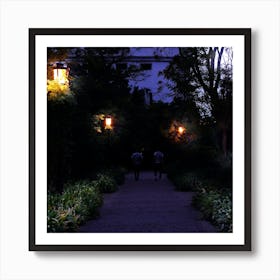 Park Strollers - photo photography square evening nautre men couple guys Art Print