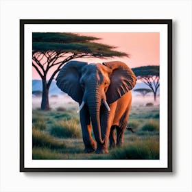 Elephant In The Savannah Art Print