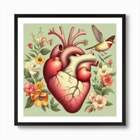 Heart With Birds And Flowers 2 Art Print