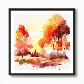 Autumn Trees Watercolor Painting Poster