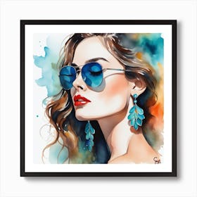 Watercolor Of A Woman In Sunglasses Art Print