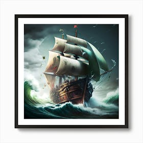 Pirate Ship In Stormy Sea 1 Art Print