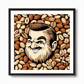 Portrait Of A Man Surrounded By Nuts 1 Art Print