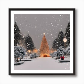 Christmas Tree In The Snow Art Print