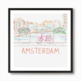 Amsterdam Bike Unique Hand Drawn Art Art Print