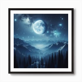 Full Moon In The Mountains Art Print