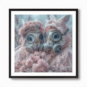 Two Rabbits In Gas Masks 1 Art Print