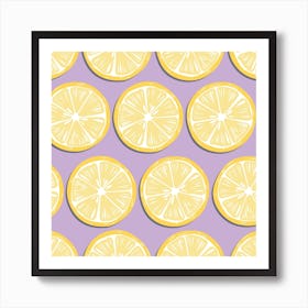 Lemon Slices On Light Purple Pattern Square Art Print