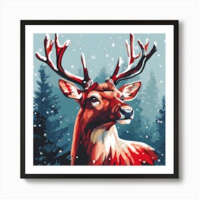 Majestic Christmas Reindeer Illustration: Festive Winter Art for Home Décor Art Print