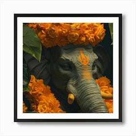 Elephant With Flowers 2 Art Print