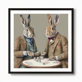 Watercolour Poker Sporting Hares Art Print