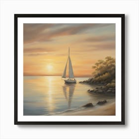 Sailboat At Sunset 1 Art Print