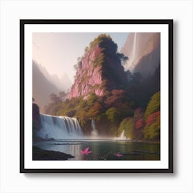 Waterfall In The Mountains Art Print