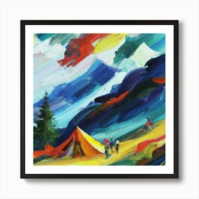 People camping in the middle of the mountains oil painting abstract painting art 19 Affiche