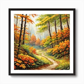 Forest In Autumn In Minimalist Style Square Composition 347 Art Print