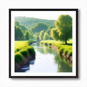 River In A Green Field Photo Art Print