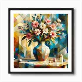 Geometric Flowers In A Vase Art Print