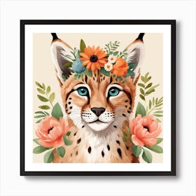 Floral Baby Lynx Nursery Illustration (44) Art Print