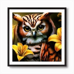 Owl And Lilies 1 Art Print