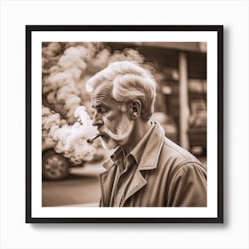 Old Man Smoking A Cigarette Art Print