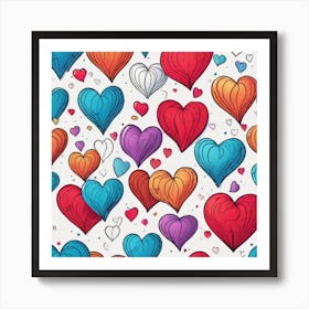 Seamless Pattern Of Hearts 2 Art Print