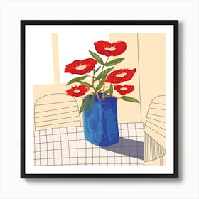 Red Flowers In A Blue Vase Art Print