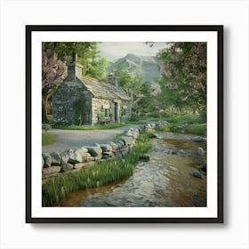 Cottage By A Stream Art Print