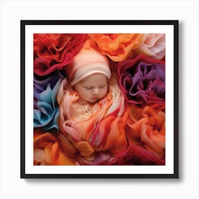 Baby In A Bouquet Of Flowers Art Print