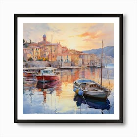 Sunset Serenity: Impressionist Whispers in the Italian Riviera Art Print