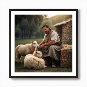 Shepherd With Sheep Art Print