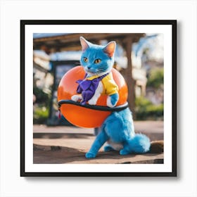 Blue Cat With Orange Ball Art Print